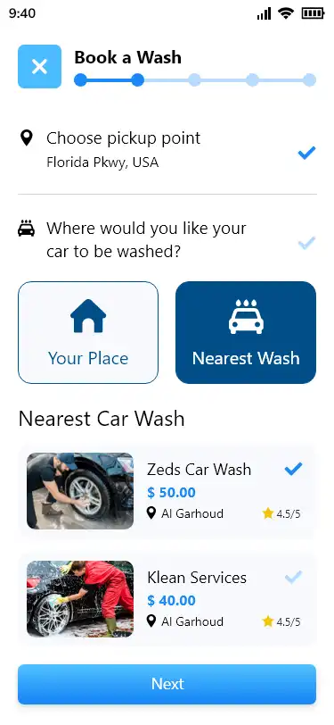 Car Wash App portfolio screens