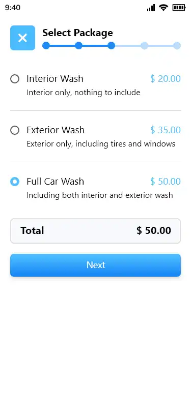 Car Wash App portfolio screens