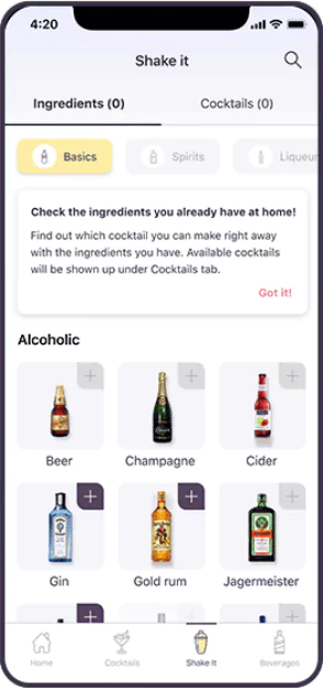 alcohol app screen