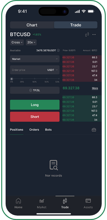 Cryptocurrency Exchange screen