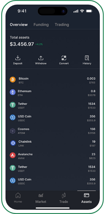 Cryptocurrency Exchange screen