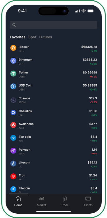 Cryptocurrency Exchange screen