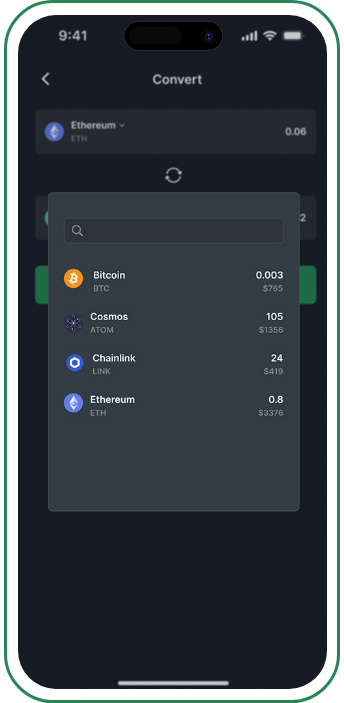 Cryptocurrency Exchange screen