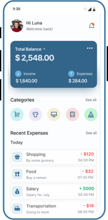 Expense Management App screen