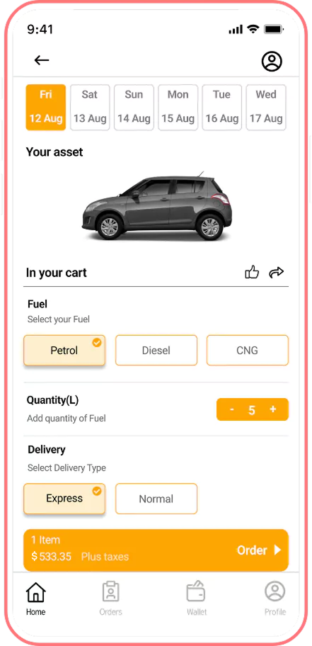 Fuel Delivery App screens