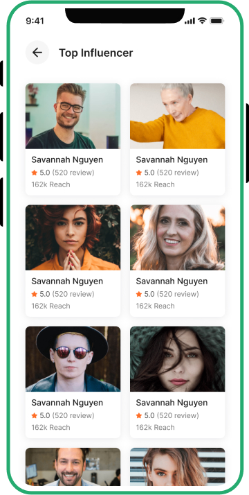 Influencer Marketing App screen