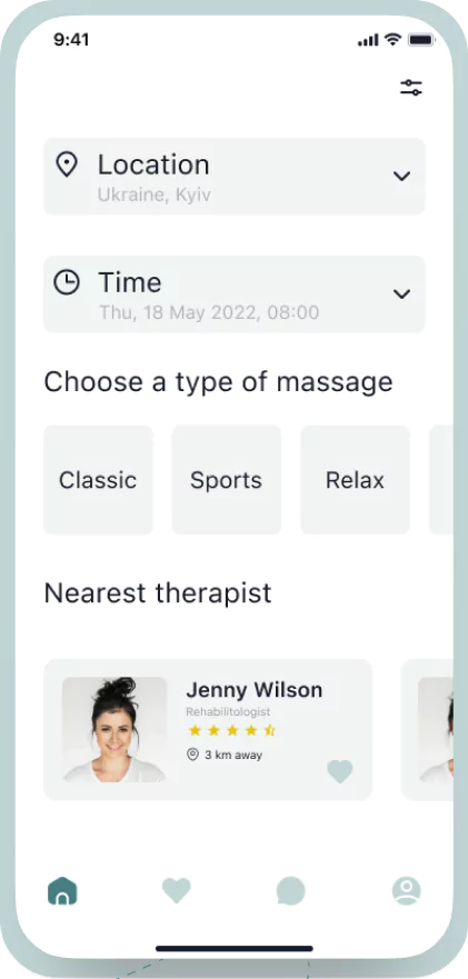 Massage app screen