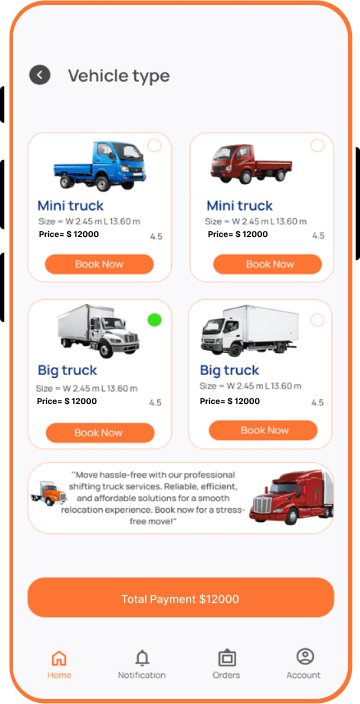 Packers and Movers App screen