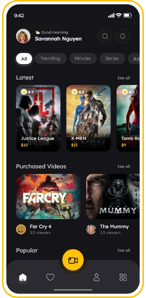 Video Streaming App screen